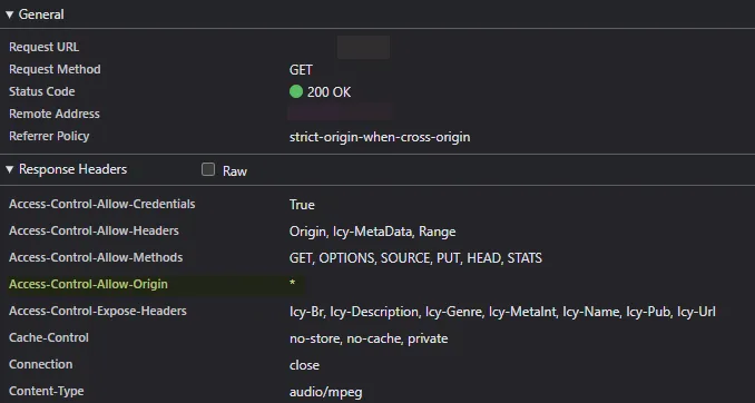 CORS error screenshot