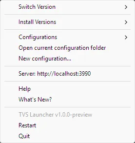 Tray icon menu showing how everything looks after first install