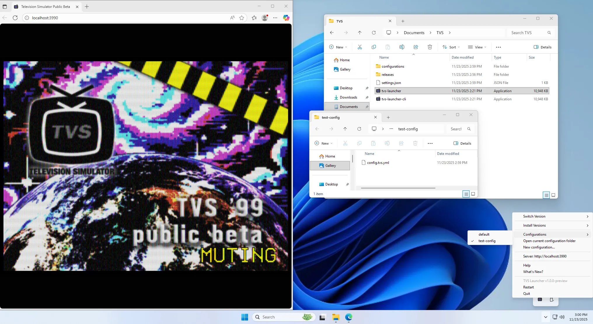 TVS Launcher running on Windows 11